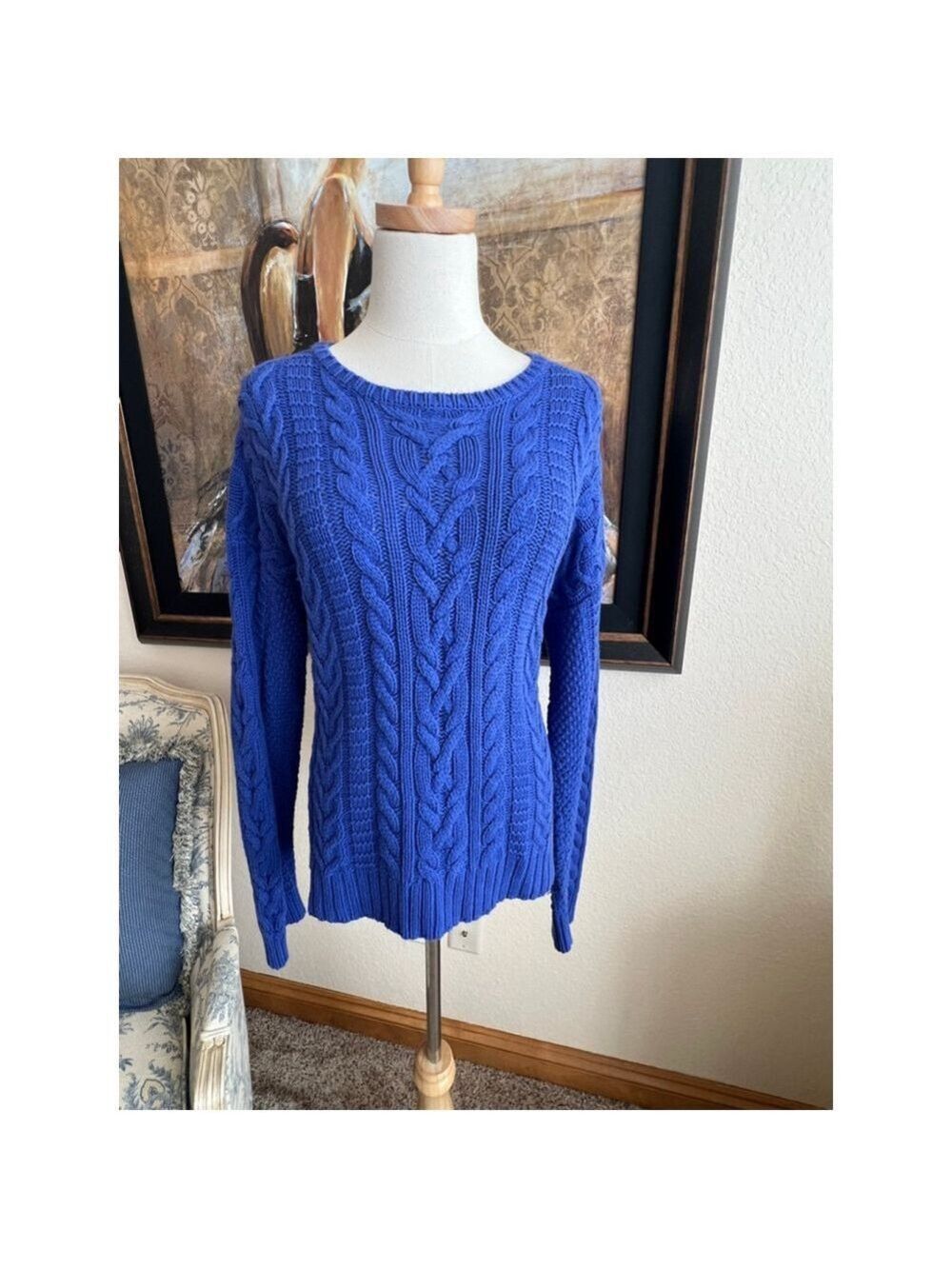 Women's LAUREN Ralph Lauren Blue Cable Knit Crew Neck Sweater XL